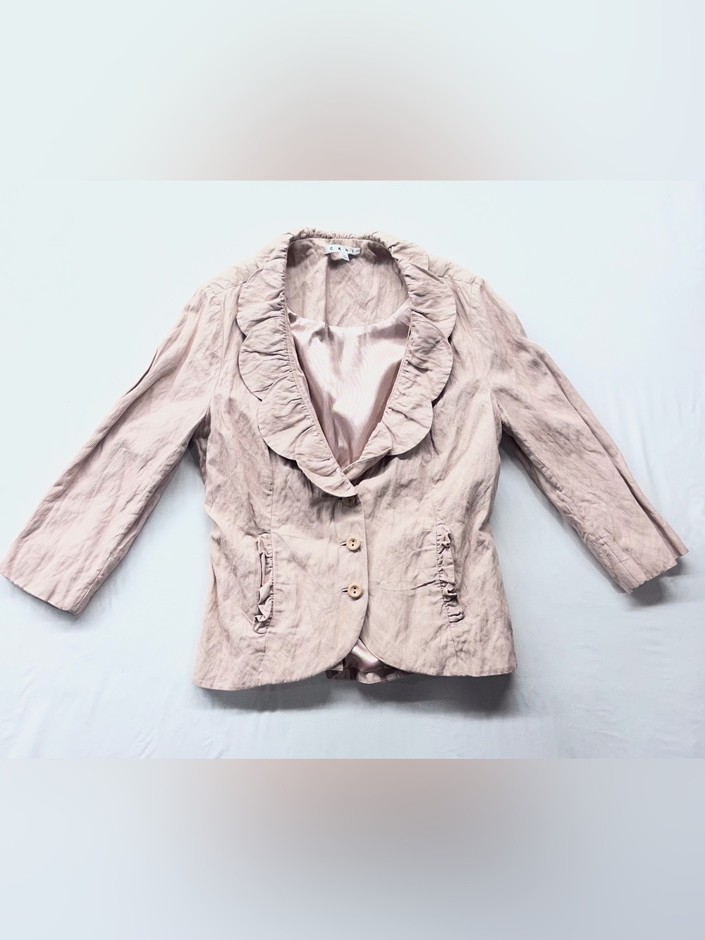 CAbi Women’s 10 Pink Ruffle Collar Jacket Button Front Lightweight
